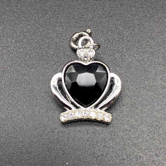 Jeweled Heart Rhinestone Crown Charm on Silver - Picture 3 of 9